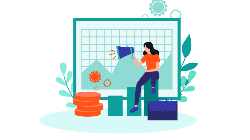 pcに映るWebサイト スピーカーを持った女性