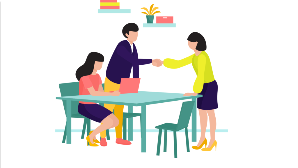 ミーティングする3名のイラスト